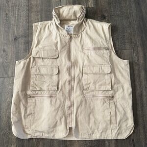 Weather Rite Mens L Canvas Vest Tan Zipup Hunting Fishing Utility Safari Jacket